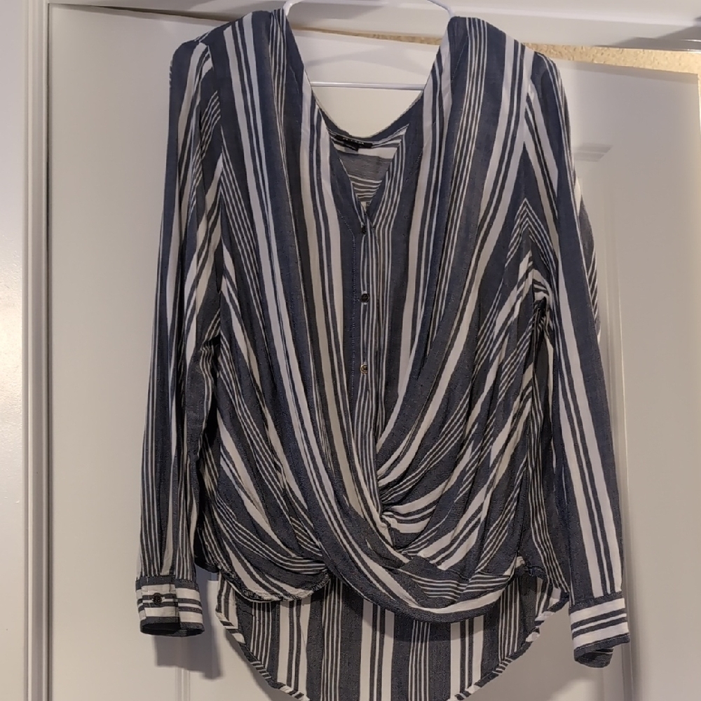 a.n.a Black and White Striped Blouse